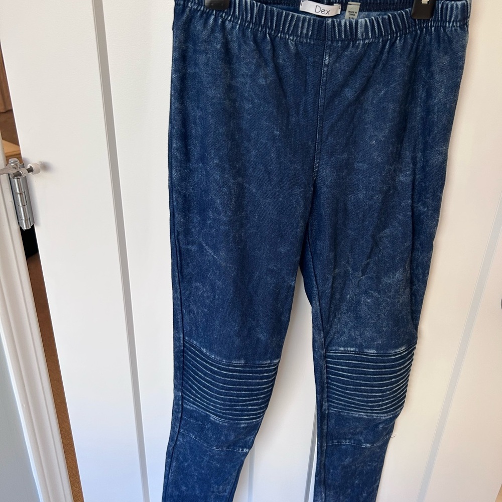 Dex Blue Distressed Denim Jeggings, size small but stretchy, super comfy, EUC